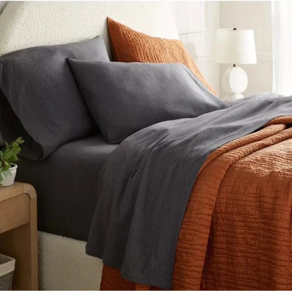 Full Cotton Jersey Sheet Set Heather Charcoal Grey Soft Knit Bedding